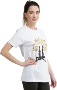 Women Printed, Typography Round Neck Pure Cotton White T-Shirt - Image 2