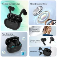 SHKOD AirLits1 Pro True Wireless in-Ear Earbuds with Mic, Bluetooth 5.3, Fast Charging (Black) - Image 2