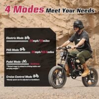 E2/K20 Electric Bike for Adults, 48V 13Ah/15Ah Battery, Up to 28 MPH & 46.6/60 Miles (PAS), 750/1000W Peak Ebike with All-Terrain 20"/26'' Fat Tires, UL Certified, Moped E-Bike - Image 2